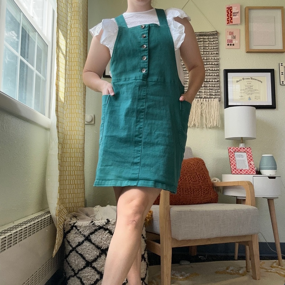 Kavu Teal Green Mini Pinafore Dress